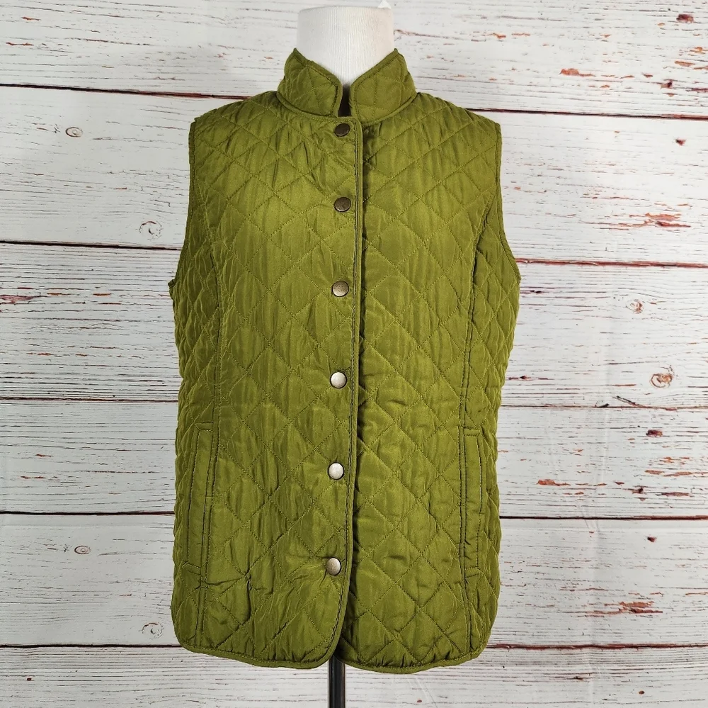 J. JILL Green Quilted Button Up Women's Vest Medium Petite - Picture 2 of 6